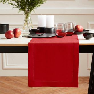 Solino Home Linen Table Runner for Dining Table, Holiday and Everyday Table Decor - Sonoma Hemstitch in Red at Nordstrom, Size Xx-Small