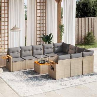 vidaXL Set De Sof&aacute;s De Jard&iacute;n 11pzas Con Cojines Rat&aacute;n Sint&eacute;tico Beige Vidaxl
