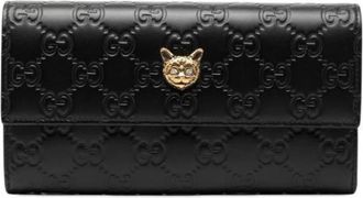Gucci Pre-owned Wallets, female, Black, Size: ONE SIZE Pre-owned Linea Cat Guccissima Leather Long Bifold Wallet