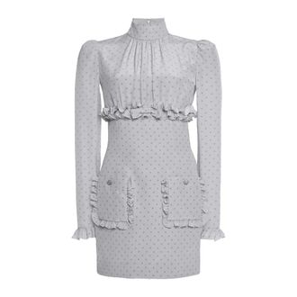 Alessandra Rich Short Dresses, female, Gray, Size: XS Ruffled-detail Mini Dress