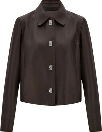 Ferragamo Single Breasted Jacket - Dames - Leren en Su&egrave;de Jassen - Bruin - XS - Leer - Jassen