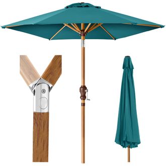 Best Choice Products 10ft Outdoor Woodgrain Pattern Steel Market Patio Umbrella w/ Crank, Tilt