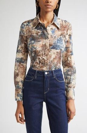 L'agence Maia Printed Lace Button-Up Shirt in Tan Mountain Western Toile at Nordstrom Rack, Size Small