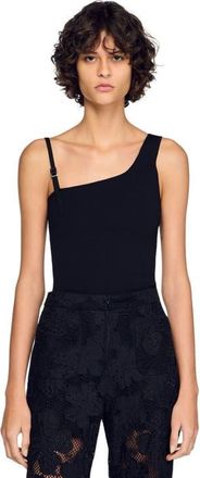Sandro Asymmetric knit sweater in Black at Nordstrom, Size X-Large