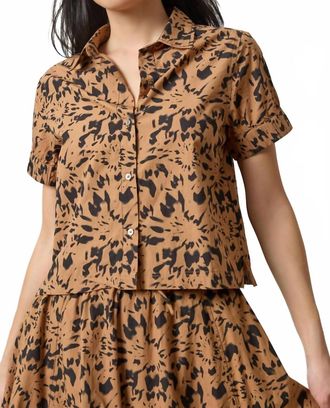 Lilla P Elastic Cuff Button Down Shirt In Animal Floral