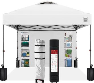Best Choice Products 10x10ft Easy Setup Pop Up Canopy, Portable Tent w/ Side Wall, 1-Button Push, Case