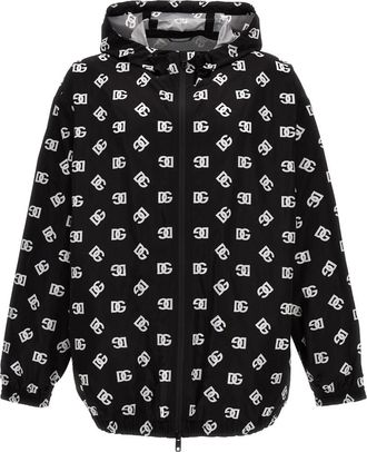 Dolce & Gabbana Black Logo Print Hooded Jacket