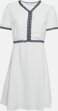 Sandro White Textured Crepe Trim Detail Mini Dress