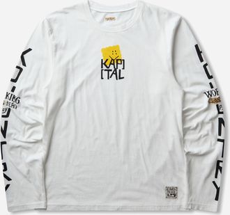 KAPITAL Men s 20/-Jersey Crew Longsleeve T-Shirt (Peckish Kap) White / Yellow