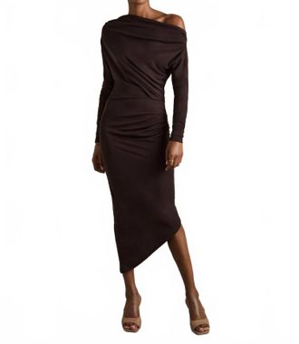 Reiss Fleur Off-Shoulder Ruched Jersey Dress In Burgandy