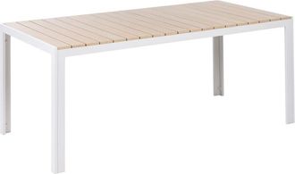 Beliani Garden Table Beige Wood and White Aluminium Frame Plywood 8 Seater Rust UV Resistant Modern COMO