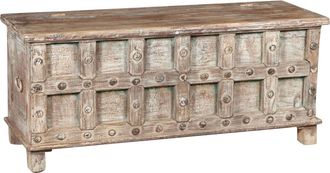 Biscottini International Cofre, Ba&uacute;l, Banco, Contenedor, Estuche, Original Antiguo En Madera De Teca Tallada Con Acabado En Escabeche