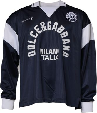 Dolce & Gabbana Blue Logo Jersey Collared Pullover Mens Sweater