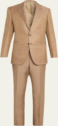 Cesare Attolini Mens Linen and Silk Topstitch-Pocket Two-Piece Suit