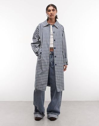 Reclaimed Vintage Trench blu navy a quadretti