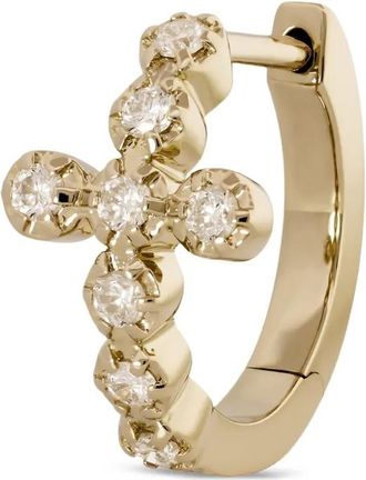 Jacquie Aiche 14K yellow gold Cross diamond hoop earring