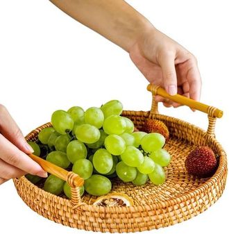 OEM Bol Redondo De Mimbre, De 22,0 Cm (8,65 Pulgadas Aprox.), Cesta De Pan De Mimbre Con Asa, Ideal Para La Mesa De Centro, Para Frutas Y Verduras