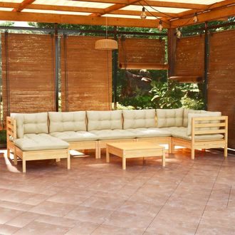 vidaXL Muebles De Jard&iacute;n 8 Pzas Y Cojines Madera Maciza De Pino Crema Vidaxl