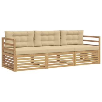 vidaXL Conjunto De Sof&aacute;s De Exterior Con Coj&iacute;n 3 Pcs Y Beige Poli&eacute;ster Vidaxl