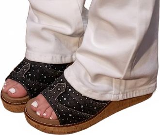 Corkys Footwear Womens Denim Wedge Sandals In Black Washed