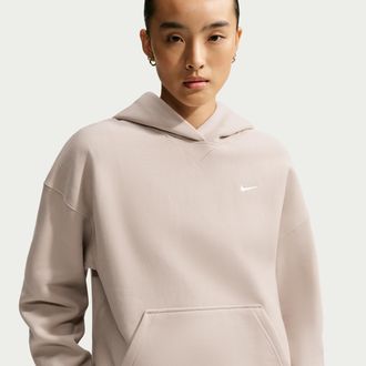 Nike Womens Studio Fleece Heavyweight Oversized Pullover Hoodie in Brown | IO2105-236