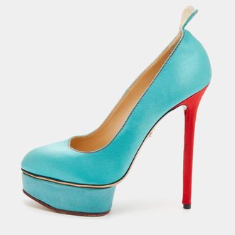 Charlotte Olympia Turquoise/red Satin Josephine Platform Pumps