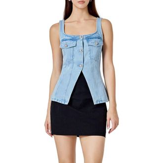 endless rose Fitted Denim Cutaway Vest in Light Denim at Nordstrom, Size Medium