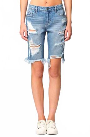 Hidden Jeans High Rise Distress Bermuda Short In Blue