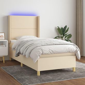 vidaXL Cama Box Spring Colch&oacute;n Y Luces Led Tela Crema 90x200 Cm Vidaxl