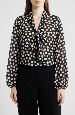 Tahari by ASL Bow Neck Top in Black Ivory at Nordstrom, Size X-Small