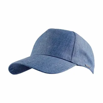 Wigens Mens Baseball Contemporary Cap In Denim Blue Hopsack Linen