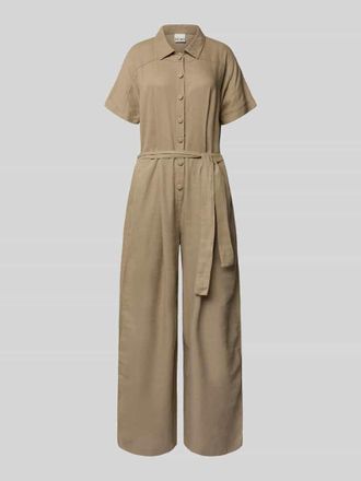 Ichi Jumpsuit aus Leinen-Mix mit Bindeg&uuml;rtel Modell LINNO in Taupe, Gr&ouml;&szlig;e 34