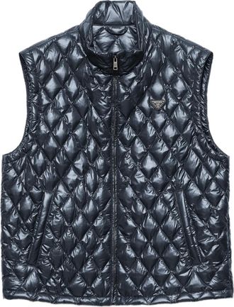 Prada Gilet trapuntato con logo - Blu