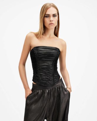 AllSaints Polyester Livvy Metallic Bodycon Corset, Size: UK 14/US 10