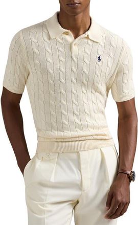 Polo Ralph Lauren Cable Short Sleeve Polo Sweater in Andover Cream at Nordstrom, Size Xx-Large