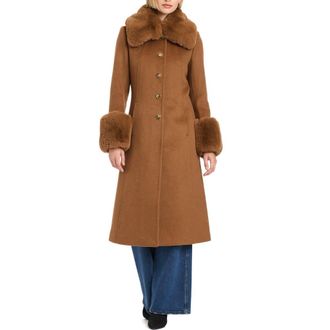 Vince Camuto Single Breasted Coat with Removable Faux Fur Collar & Cuffs in Camel at Nordstrom, Size X-Small