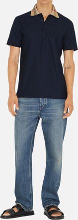 Burberry Mens Burberry Mens Polo Shirts Classic Check Collar Casual Cotton Golf Polo Tee - Black - Size: 36