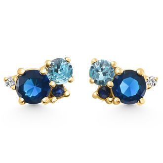 Pompeii3 4Ct Diamond & Blue Gemstone Hydrangea Bouquet Earrings Studs 14k Gold Lab Grown