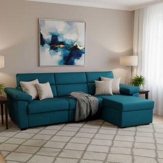 Dmora Sof&aacute; Cama Con Chaise Longue Priverno, Desenfundable, Con Almacenamiento, Hidr&oacute;fugo, Multiposici&oacute;n, 285x160 Cm Azul