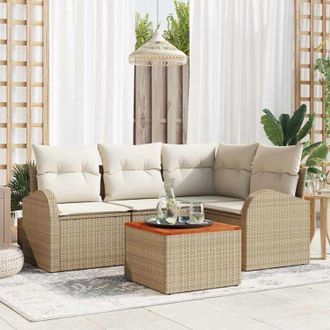 vidaXL Vidaxl - Conjunto De Sof&aacute; De Jard&iacute;n 5 Pcs Beige, Blanco