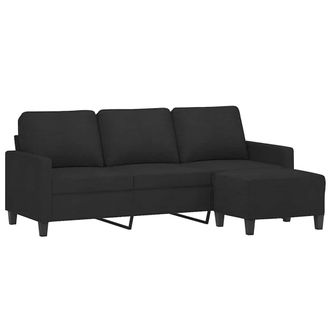 vidaXL Vidaxl - Sof&aacute; De 3 Plazas Con Taburete De Tela Negro 180 Cm