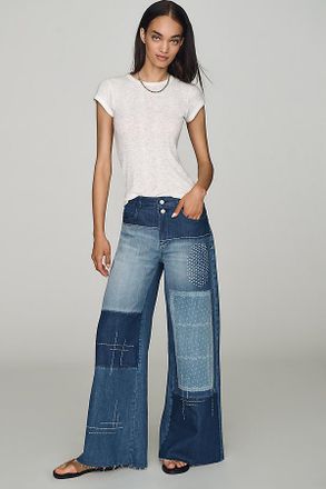 Pilcro Lyra Patchwork Mid-Rise Wide-Leg Jeans