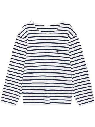 Anine Bing Long-Sleeve Striped Relaxed Fit Top with Embroidered Logo