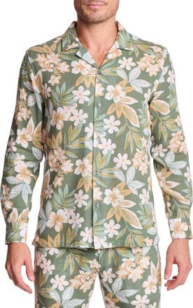 Paisley & Gray Parker Trim Fit Linen Blend Camp Shirt in Emerald Floral at Nordstrom Rack, Size Xxx-Large