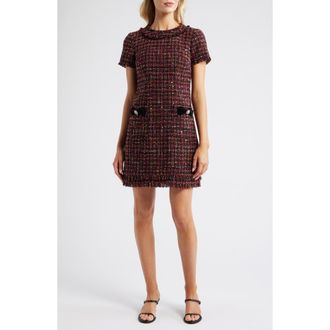 Eliza J Jewel Neck Tweed Sheath Dress in Wine Black at Nordstrom Rack, Size 16