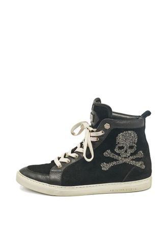 Philipp Plein skull leather sneakers - Black