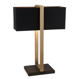 Loops Antique Brass Framed Table Lamp & Rectangular Cotton Shade - Matt Black Base