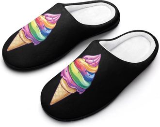 Generic Rainbow Gay LGBT Ice Cream Womens Slippers Warm House Slippers Indoor House Shoes with Anti-Skid Rubber Sole