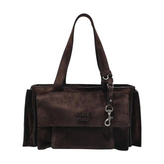 Miu Miu Utilitaire Suede Shopping Bag - female - Miu Miu - Shoulder Bags - Brown - ONE SIZE - Bags