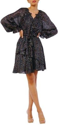 Ciebon Kerina Metallic Tie Waist Long Sleeve Dress in Navy Multi at Nordstrom Rack, Size Large